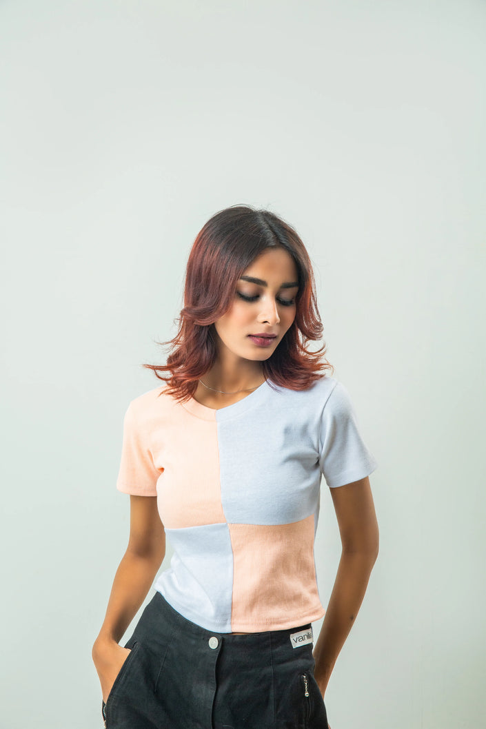 Color Block Cropped T shirt