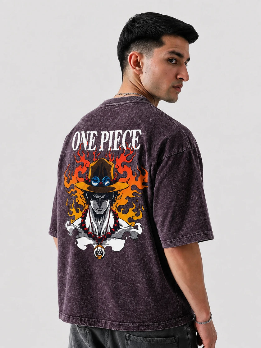 Portgas D. Ace Stone Wash Oversized T-Shirt