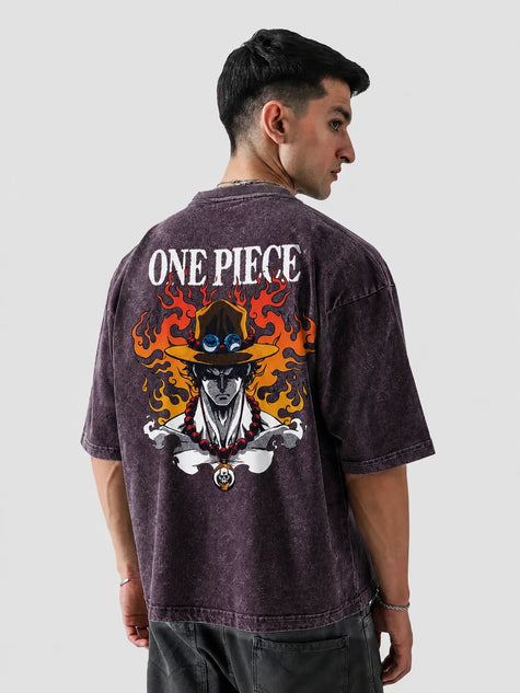 Portgas D. Ace Stone Wash Oversized T-Shirt